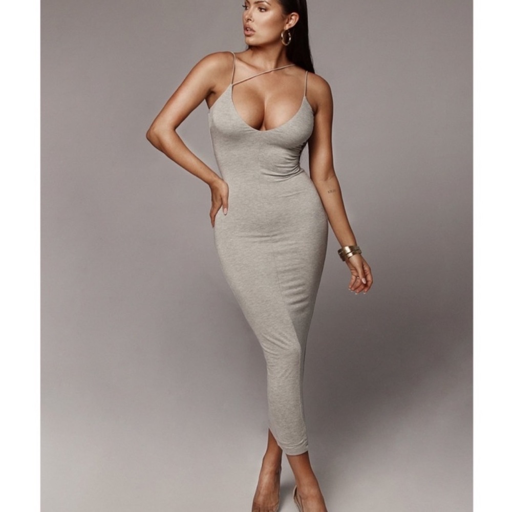 J Lux Label Valencia Diagonal Strap Dress S Grey